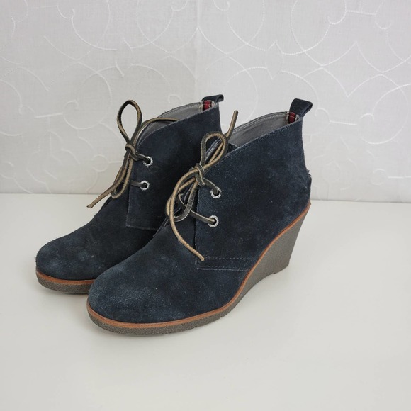 Sperry Womens Boots Size‎ 6.5 Black Suede Round Toe Lace Up Wedge Heels - Picture 5 of 9